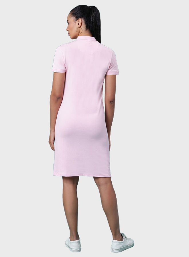 DRIP - Logo Embroidered Short Sleeves Polo Neck Mini Dress Candy Pink - Image 1