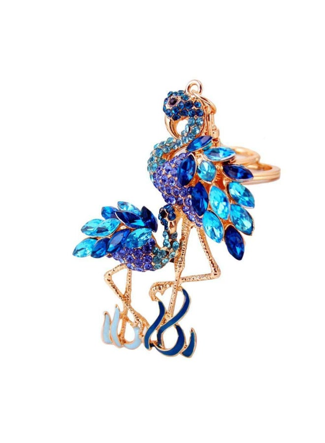 fashionhome Stone Studded Antique Key Chain Blue/Gold  - Image 1