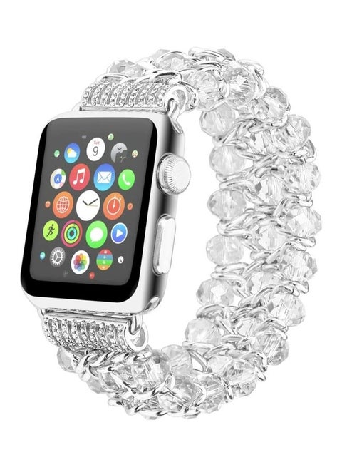 Replacement Crystal Beaded Stretch Elastic Strap For Apple Watch iWatch Series 7/6/5/4/3/2/1 38/40/41MM White
