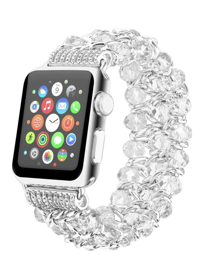 Rock Pow - Replacement Crystal Beaded Stretch Elastic Strap For Apple Watch iWatch Series 7/6/5/4/3/2/1 38/40/41MM White - Image 1