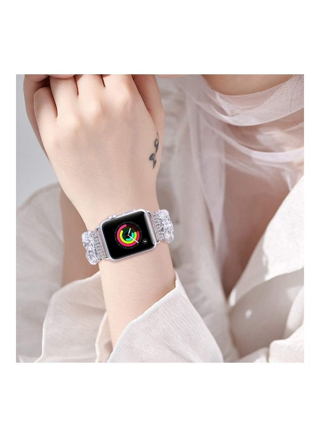 Rock Pow - Replacement Crystal Beaded Stretch Elastic Strap For Apple Watch iWatch Series 7/6/5/4/3/2/1 38/40/41MM White - Image 1