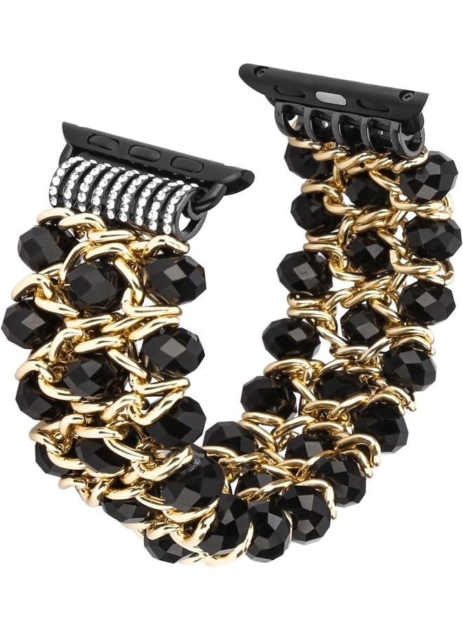 Rock Pow - Replacement Crystal Beaded Stretch Elastic Strap For Apple Watch iWatch Series 7/6/5/4/3/2/1 38/40/41MM Black - Image 1