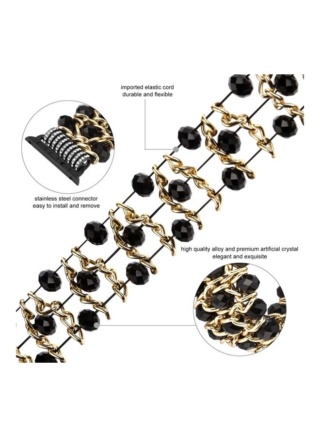 Rock Pow - Replacement Crystal Beaded Stretch Elastic Strap For Apple Watch iWatch Series 7/6/5/4/3/2/1 38/40/41MM Black - Image 1