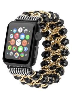 Replacement Crystal Beaded Stretch Elastic Strap For Apple Watch iWatch Series 7/6/5/4/3/2/1 38/40/41MM Black