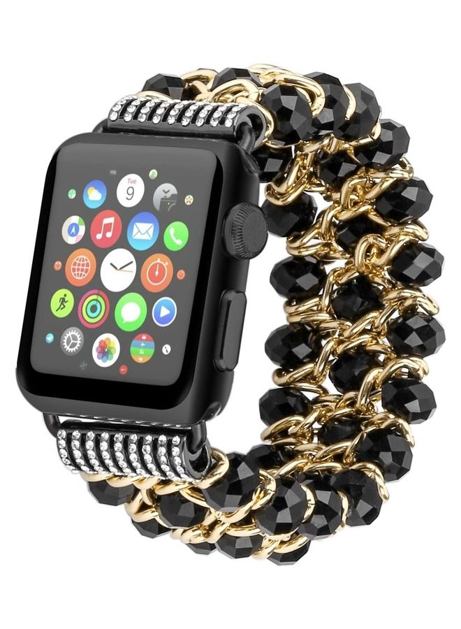 Rock Pow - Replacement Crystal Beaded Stretch Elastic Strap For Apple Watch iWatch Series 7/6/5/4/3/2/1 38/40/41MM Black - Image 1