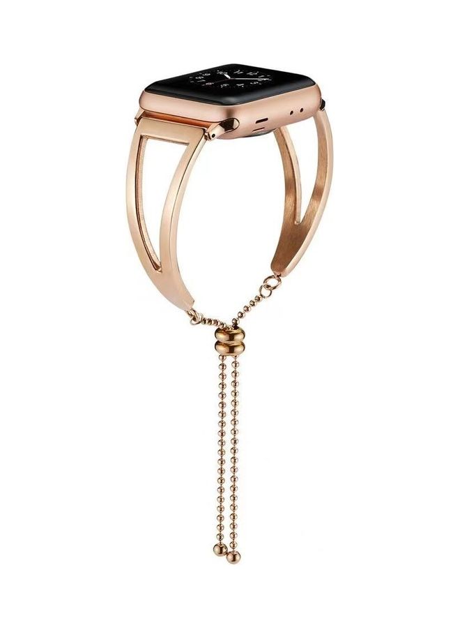 Rock Pow - Bracelet Watch Strap, Stylish Crystal Studded Metallic Bracelet Replacement Apple Watch Band with Secure Metal Folding Buckle Lock and Link Pin Remover for Women, Apple Watch Series 1/2/3/4/5/6/7 38/40/41mm Gold - Image 1