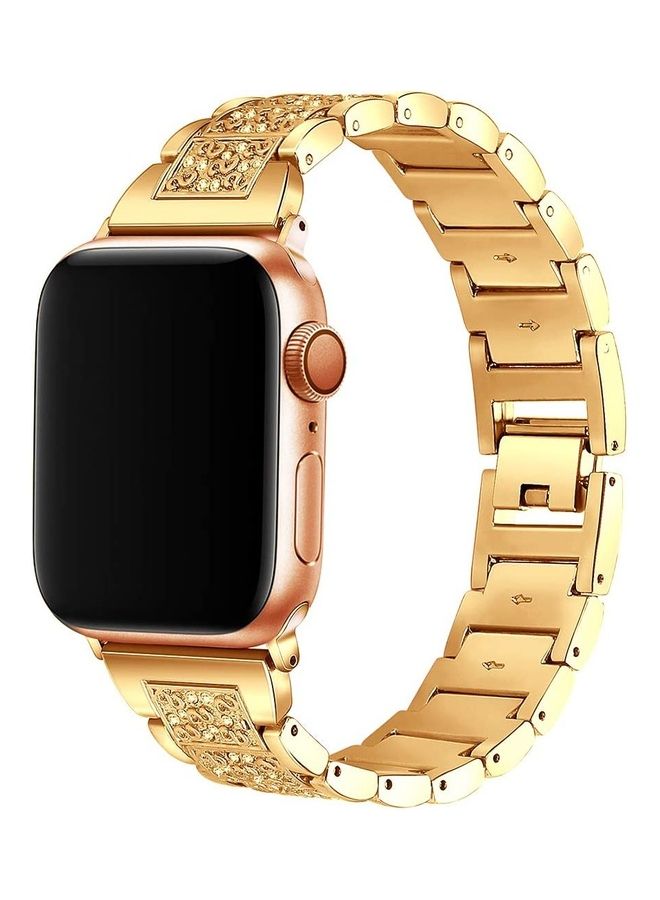 Rock Pow - Bracelet Watch Strap, Stylish Crystal Studded Metallic Bracelet Replacement Apple Watch Band with Secure Metal Folding Buckle Lock and Link Pin Remover for Women, Apple Watch Series 1/2/3/4/5/6/7 38/40/41mm Gold - Image 1
