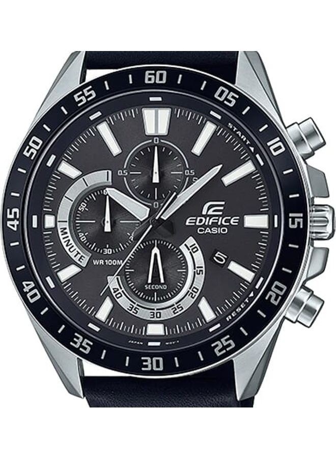 كاسيو ساعة يد كرونوغراف بعقارب بمينا أسود وسوار من الجلد الأصلي طراز EFV-620L-1AVUDF للرجال - Image 4