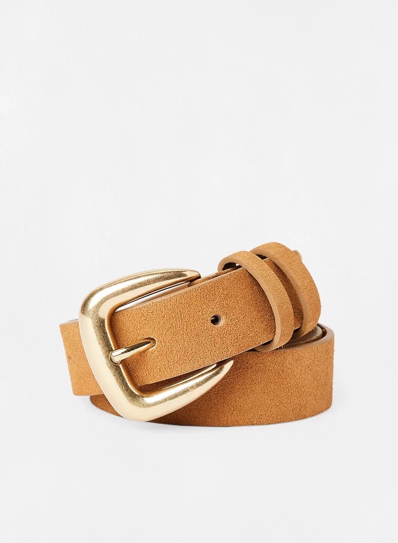MANGO Suede Belt Brown