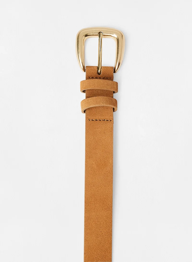MANGO Suede Belt Brown