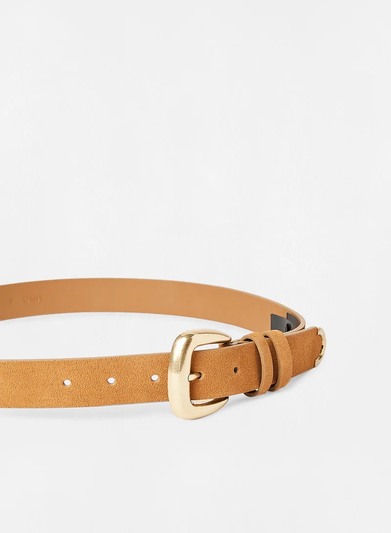 MANGO Suede Belt Brown