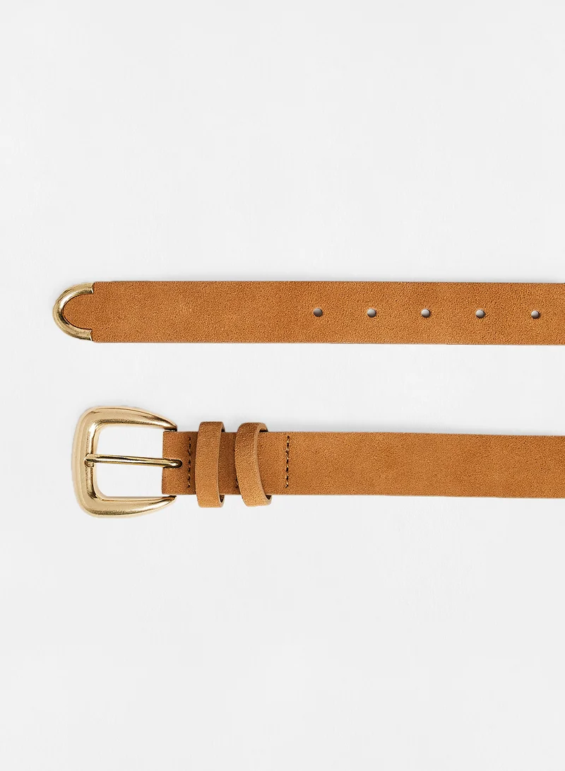 MANGO Suede Belt Brown