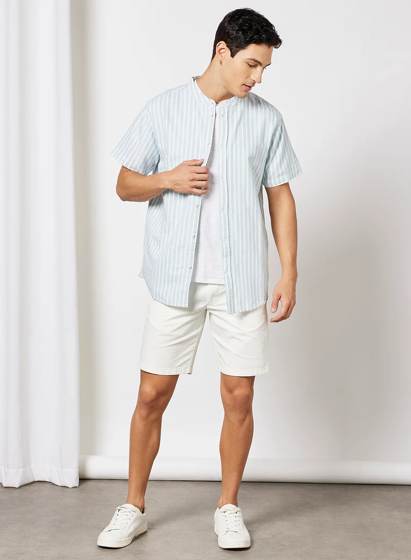 STATE 8 Mandarin Collar Striped Shirt Blue/White