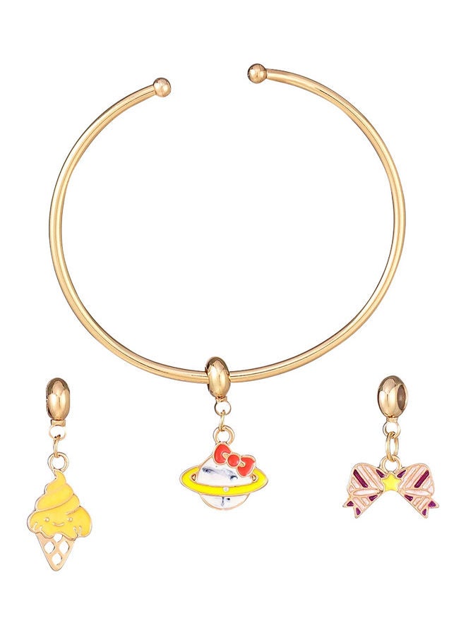 AIWANTO Alissa Bangle With 3 Pendant Ice Cream Ribbon Globe  - Image 1