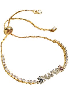 Alissa Pull String Bracelet Mama Rhinestone Gold