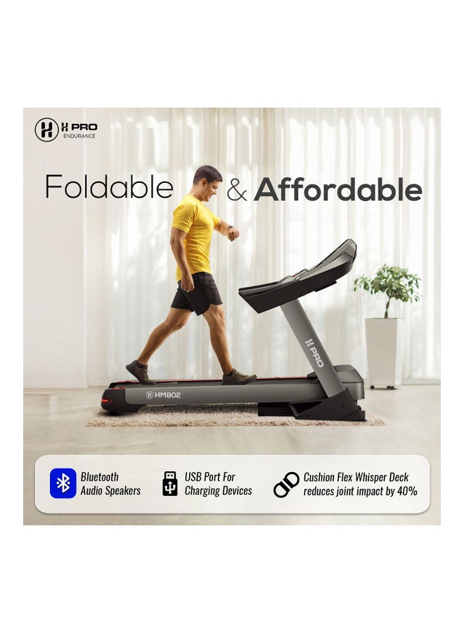 H PRO - H PRO HM-802 Portable Automatic Treadmill with Power Incline| 7 HP Peak Foldable Motorized Walking & Running Machine for Home Use| 12 Pre-set Programs, Charcoal/Black 222x149x91cm - Image 1
