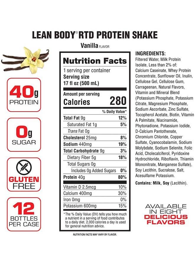 LABRADA - 12-Piece Lean Body Ready To Drink Protein Shake-Vanilla - Image 1