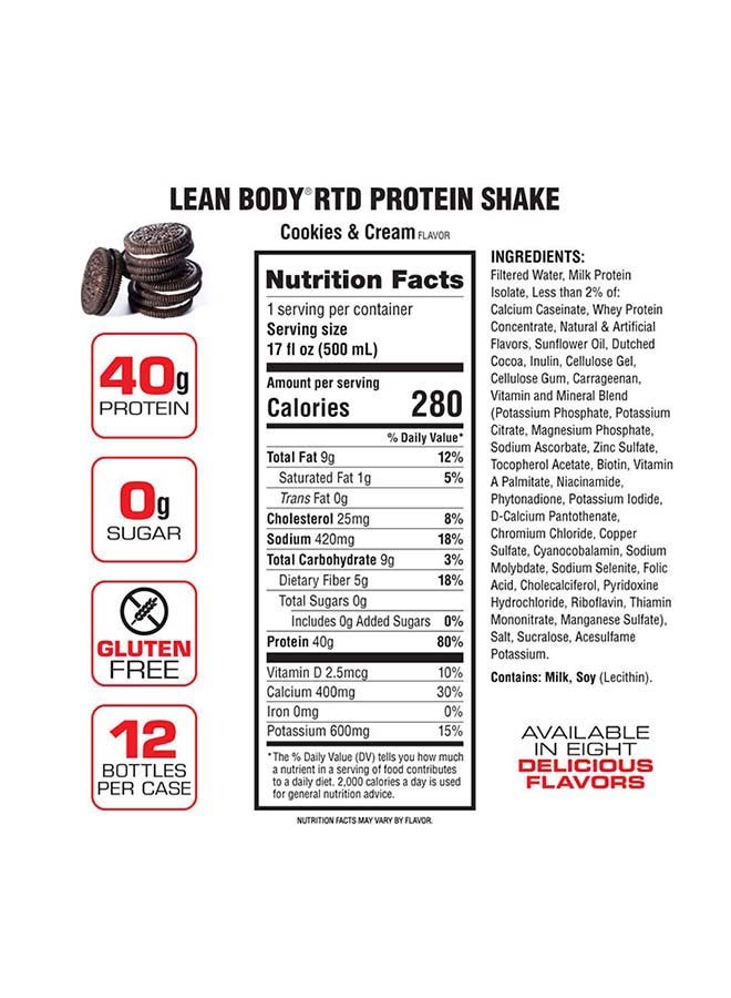 Lean Body Ready To Drink Protein Shake Cookies & Cream - v1640151016/N39566867A_6