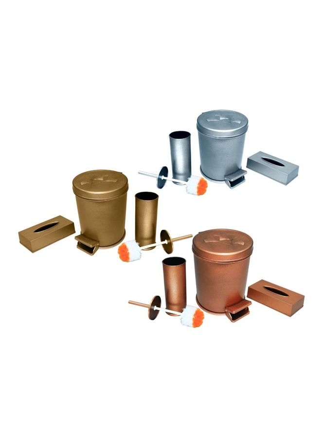 Generic 3-Piece Bathroom Accessories Trash Bin Set Silver 8Liters  - Image 2