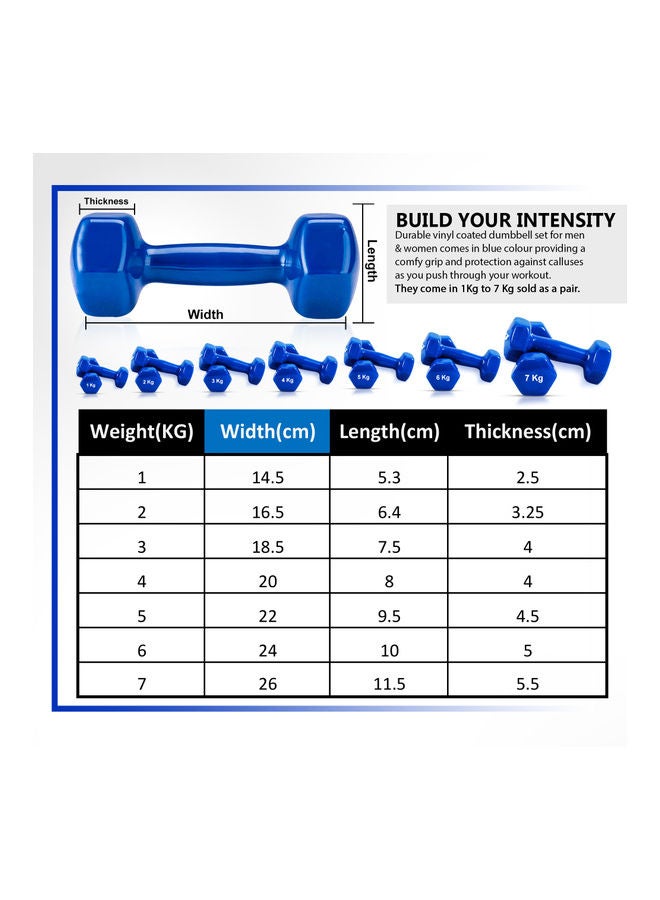 H PRO Dumbbell Weights| Unisex Adult Vinyl Coated Weights for Exercise & Fitness | Dumbbells Comes in 1 kg Pair | Set of 2 in Blue 1kg - v1640160679/N52217866A_6