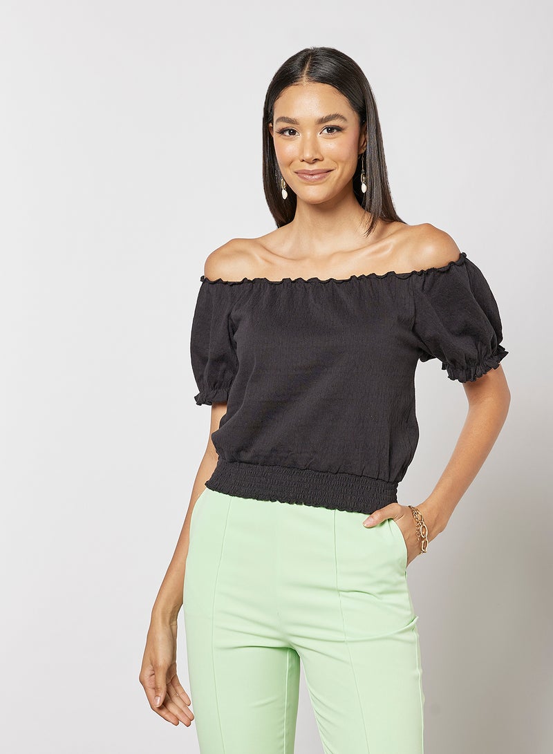 PIECES - Smock Off-Shoulder Top Black - Image 1