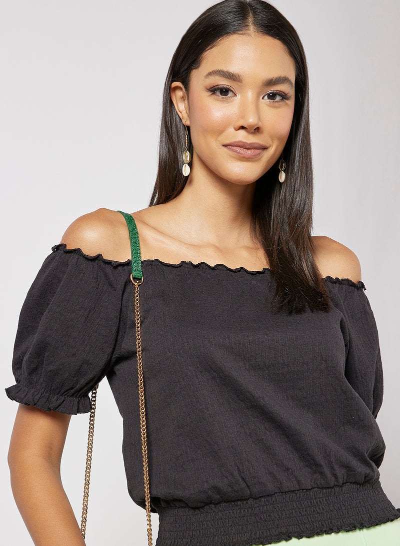 PIECES - Smock Off-Shoulder Top Black - Image 1