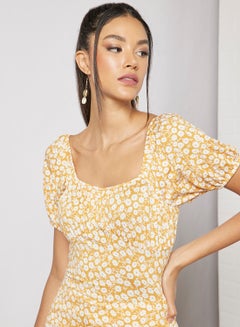 Floral Print Smock Top Yellow - v1640162226/N44920549V_4