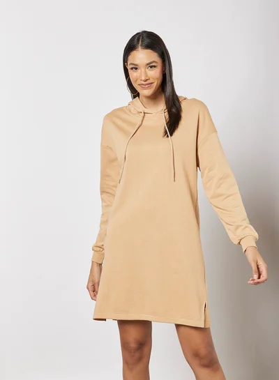 PIECES Hooded Sweat Dress Beige
