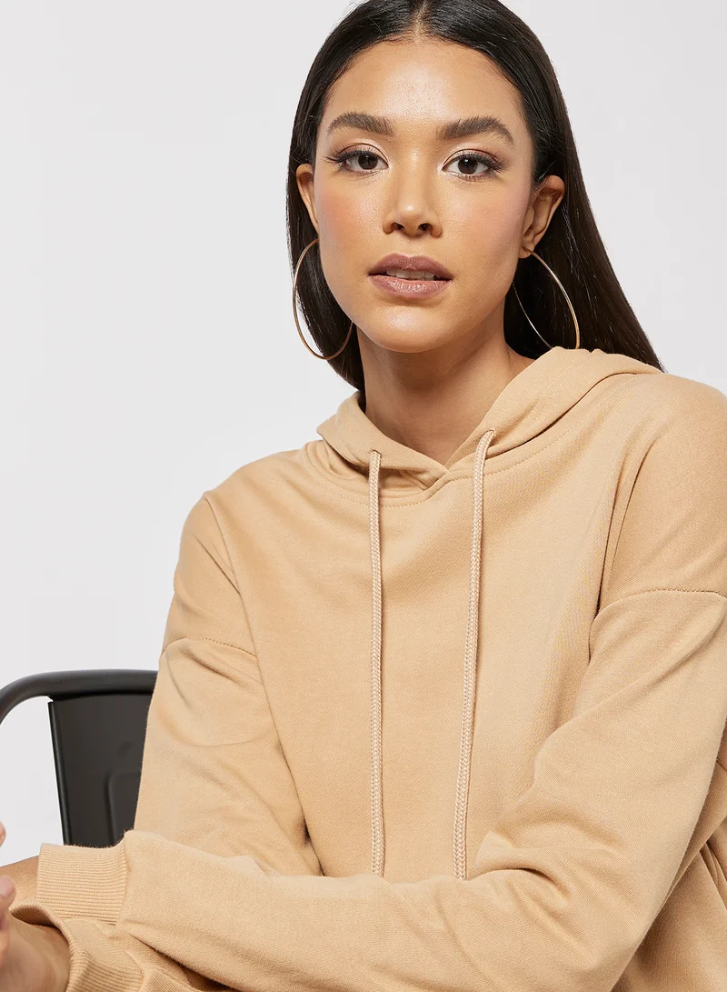 PIECES Hooded Sweat Dress Beige