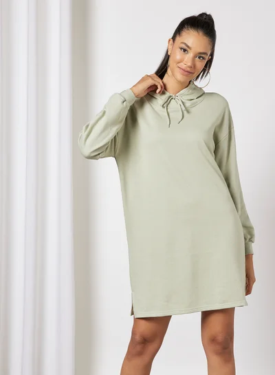 PIECES Hooded Sweat Dress Mint Green