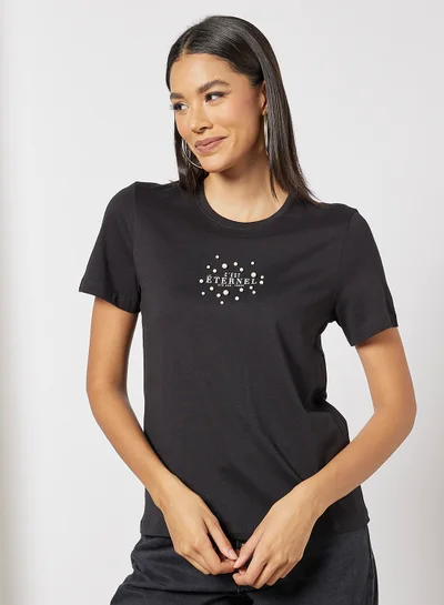 ONLY Slogan Print T-Shirt Black