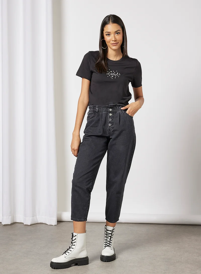 ONLY Slogan Print T-Shirt Black