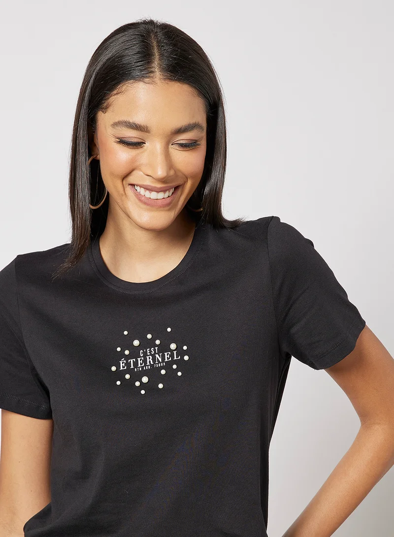 ONLY Slogan Print T-Shirt Black