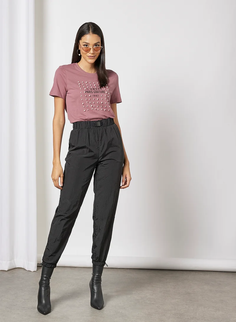 ONLY Slogan Print T-Shirt Mauve