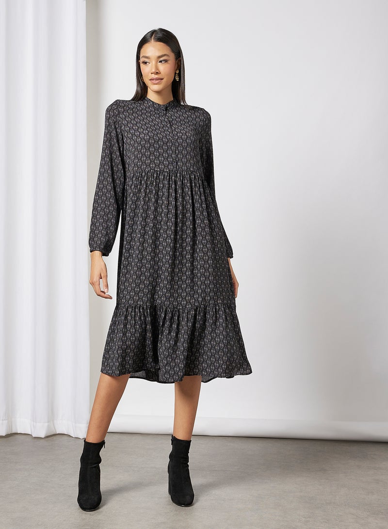 VERO MODA - Abstract Print Midi Dress Black - Image 1