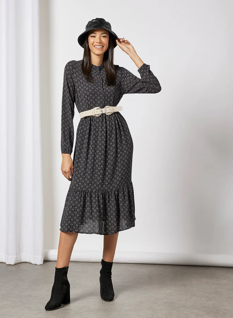 VERO MODA Abstract Print Midi Dress Black