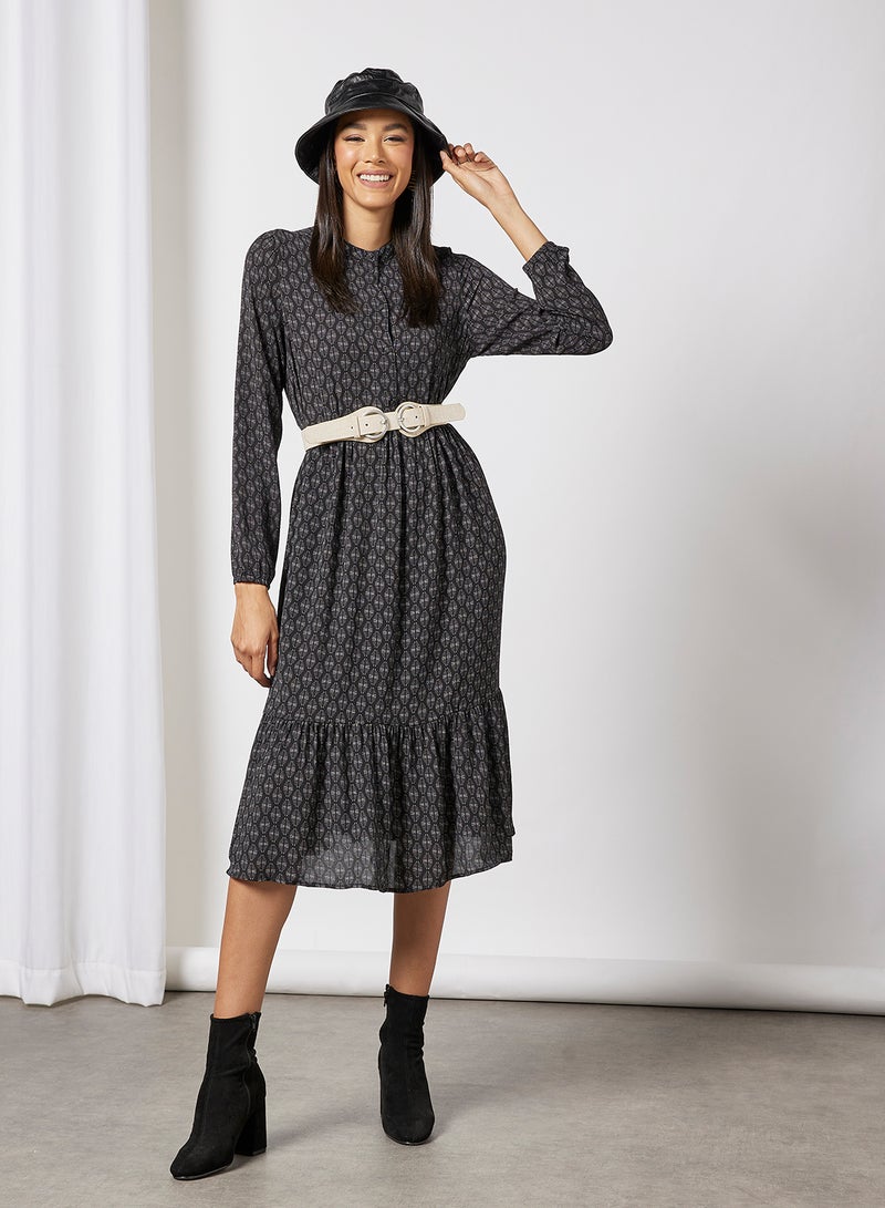 VERO MODA - Abstract Print Midi Dress Black - Image 1