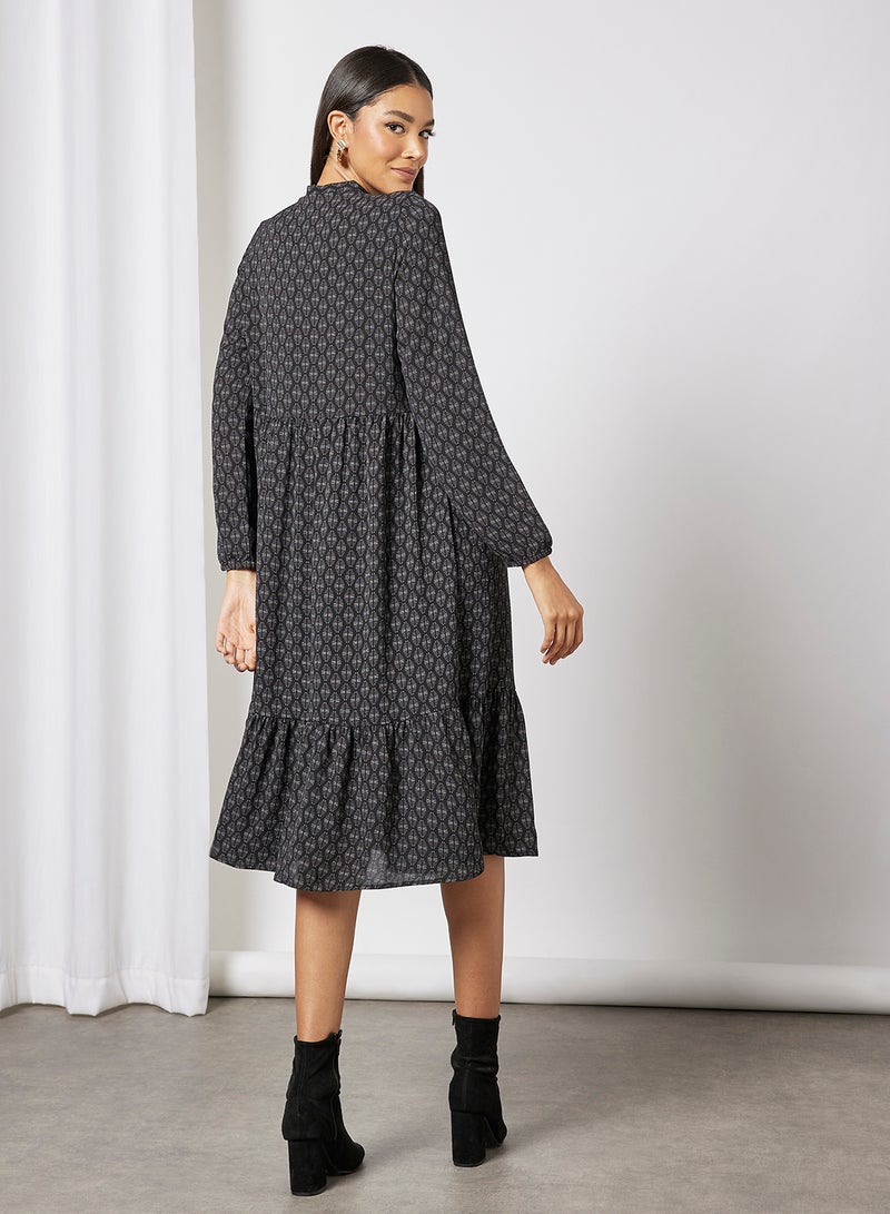 VERO MODA - Abstract Print Midi Dress Black - Image 1
