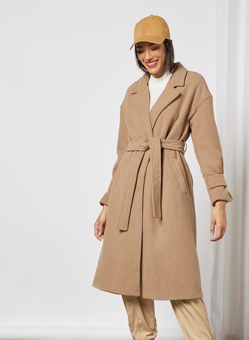 VERO MODA Collared Neck Longline Coat Beige  - Image 1