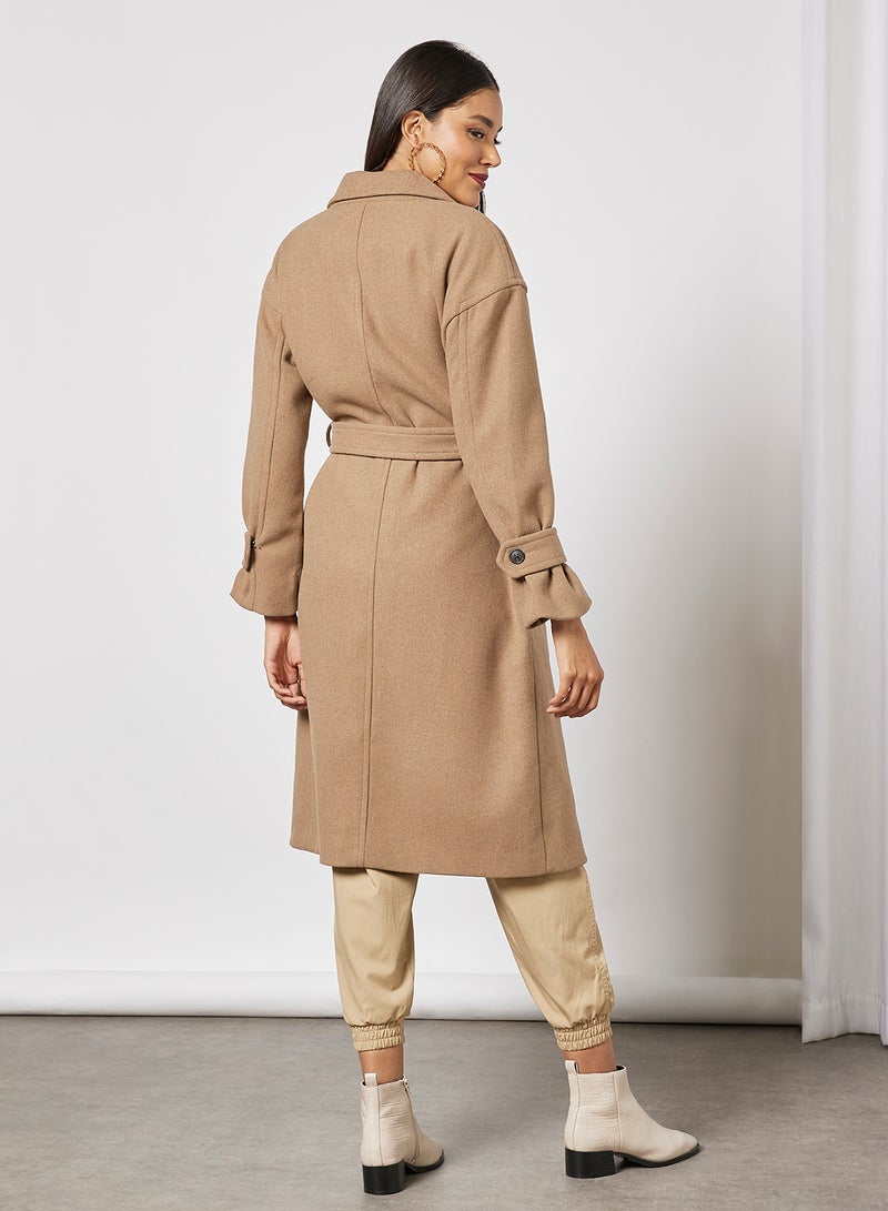 VERO MODA Collared Neck Longline Coat Beige  - Image 2