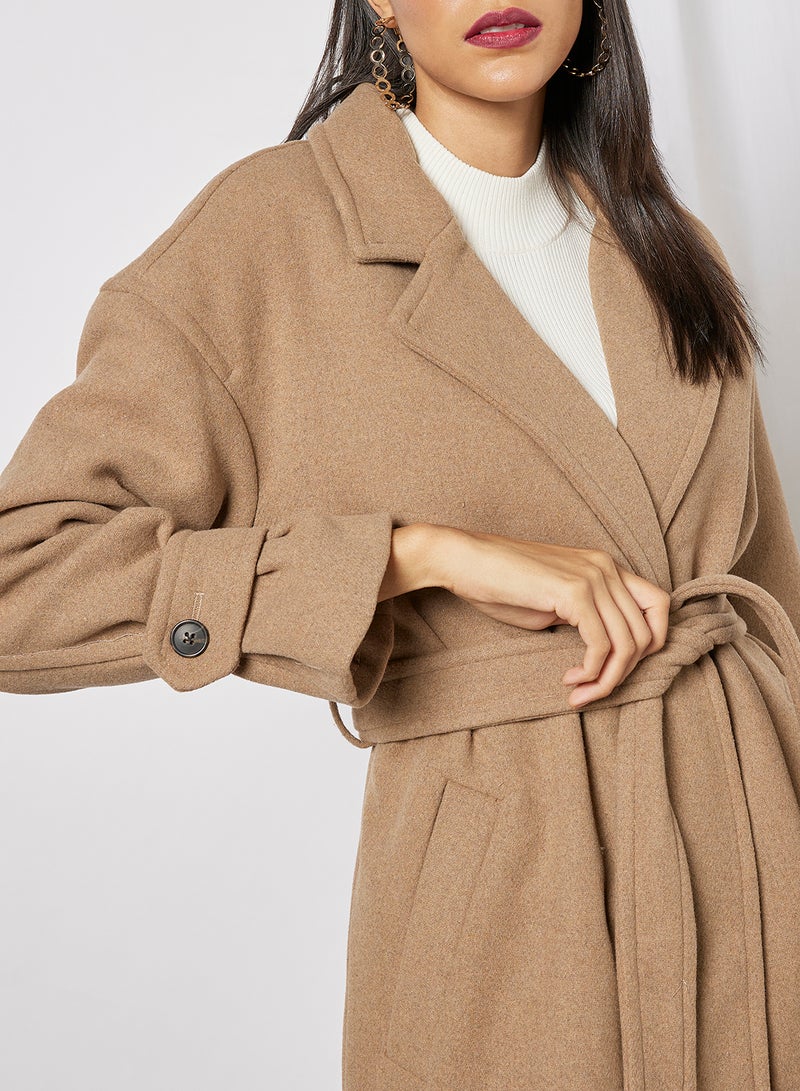 VERO MODA Collared Neck Longline Coat Beige  - Image 4