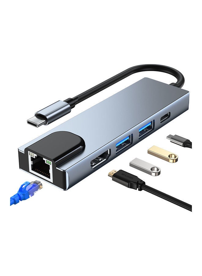 Generic - 5-In-1 Type C Adapter with 4K HDMI Port USB Hub Space Grey - Image 1