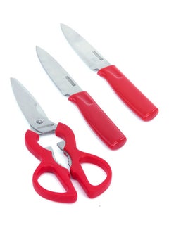 Royalford 4Pieces Kitchen Gadget Set Multi Color - 2Pieces Knife 1Pieces Scissor 1Pieces Cutting Board Red  - Image 3