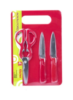 Royalford 4Pieces Kitchen Gadget Set Multi Color - 2Pieces Knife 1Pieces Scissor 1Pieces Cutting Board Red  - Image 5