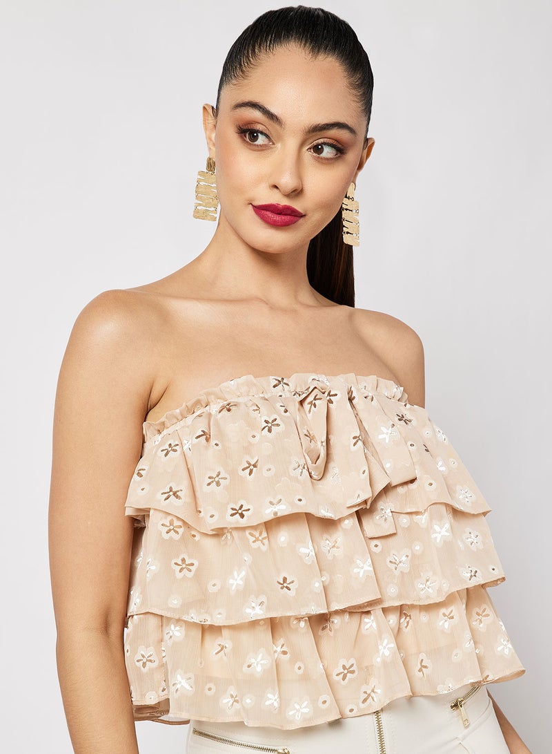 LOST INK Ruffled Bandeau Top Beige  - Image 1
