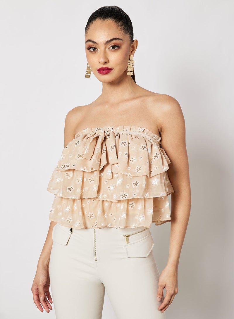 LOST INK Ruffled Bandeau Top Beige  - Image 2