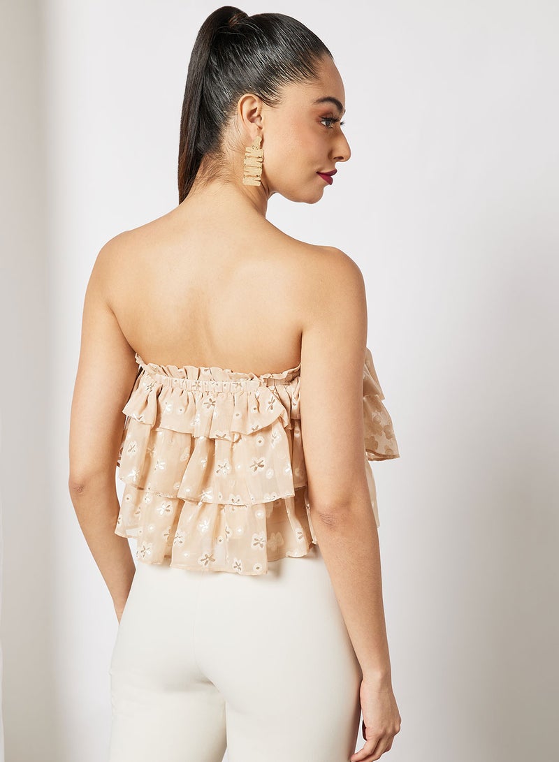 LOST INK Ruffled Bandeau Top Beige  - Image 3