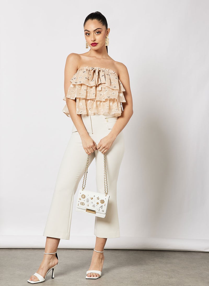 LOST INK Ruffled Bandeau Top Beige  - Image 4