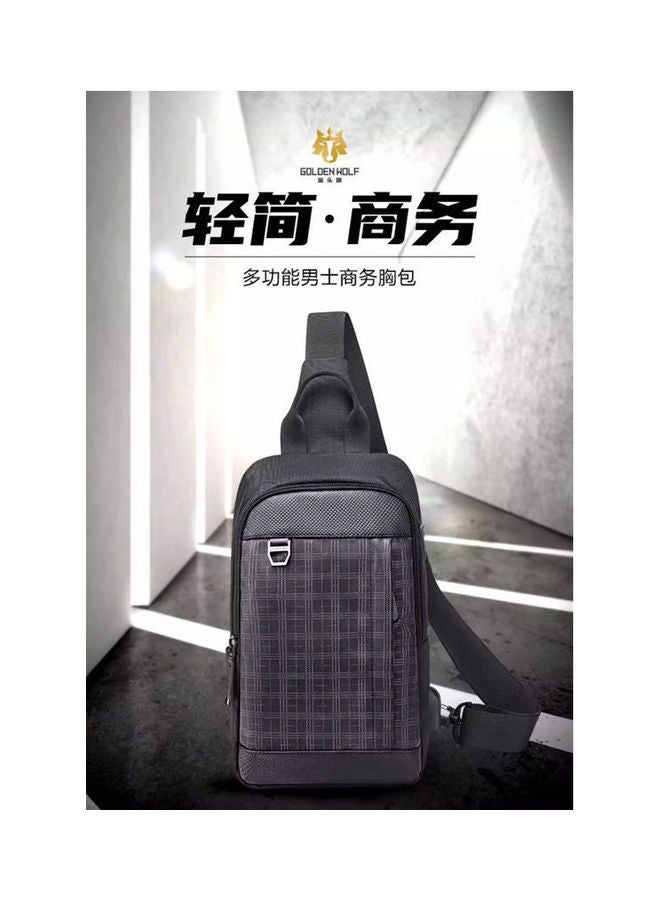 Golden Wolf Crossbody Chest One Shoulder Waterproof Backpack Bag With Usb Black Grid  - Image 1