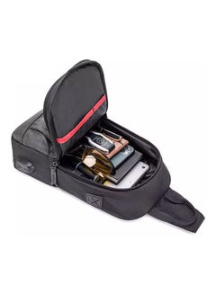 Golden Wolf Crossbody Chest One Shoulder Waterproof Backpack Bag With Usb Black Grid  - Image 2